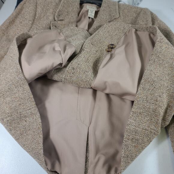 L.L. Bean Tan Brown Wool Silk Vintage Chevron Lined Blazer Jacket Coat 1 X - Picture 3 of 3